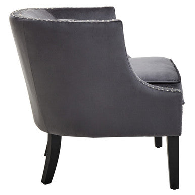 Orsina Larissa Grey Velvet Accent Chair | Studded Armrest Seating