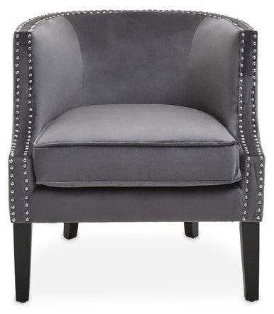 Orsina Larissa Grey Velvet Accent Chair | Studded Armrest Seating
