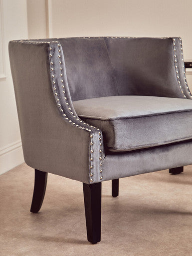 Orsina Larissa Grey Velvet Accent Chair | Studded Armrest Seating
