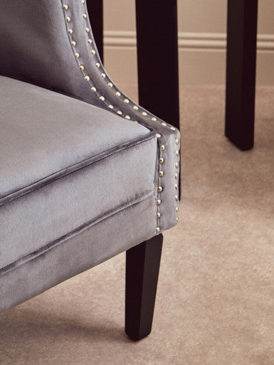 Orsina Larissa Grey Velvet Accent Chair | Studded Armrest Seating