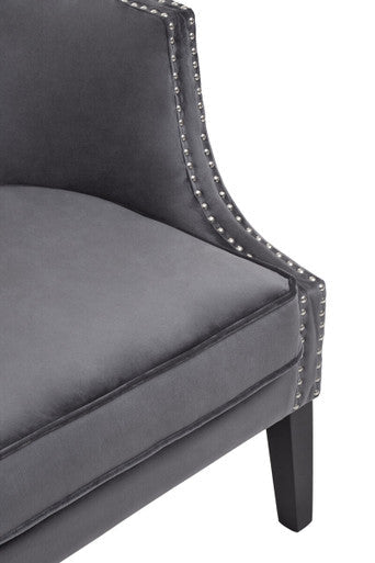 Orsina Larissa Grey Velvet Accent Chair | Studded Armrest Seating