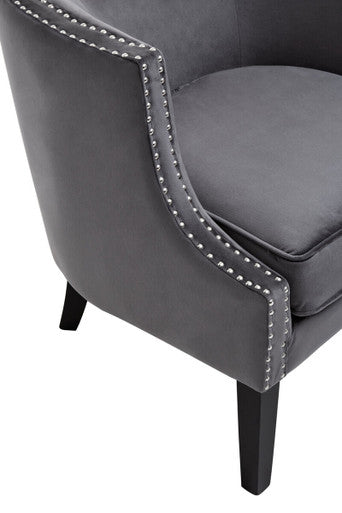 Orsina Larissa Grey Velvet Accent Chair | Studded Armrest Seating
