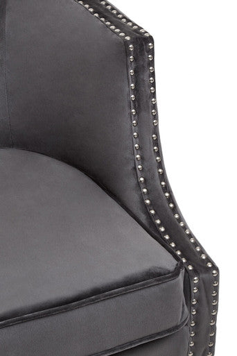 Orsina Larissa Grey Velvet Accent Chair | Studded Armrest Seating