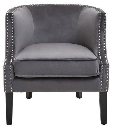Orsina Larissa Grey Velvet Accent Chair | Studded Armrest Seating