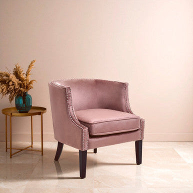 Orsina Larissa Pink Velvet Accent Chair – Studded Glam Armchair