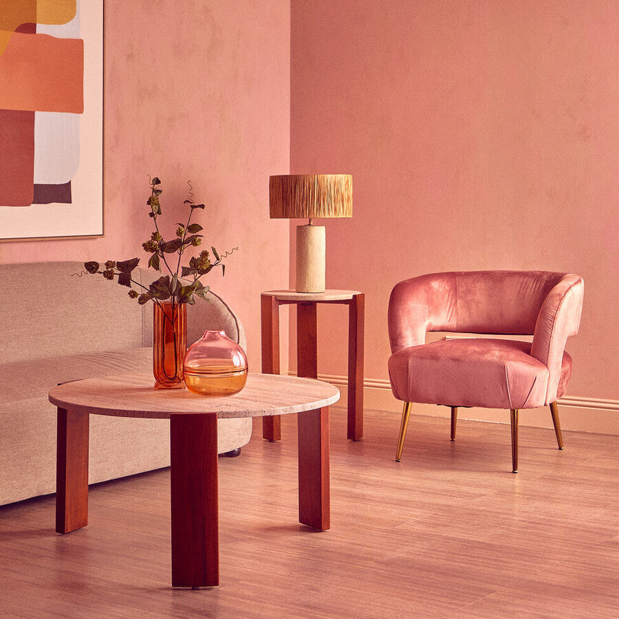 Orsina Larissa Pink Velvet Curved Accent Chair | Modern Bedroom Seating