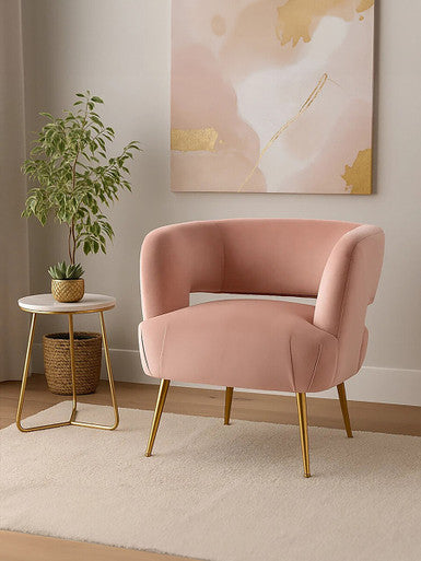 Orsina Larissa Pink Velvet Curved Accent Chair | Modern Bedroom Seating