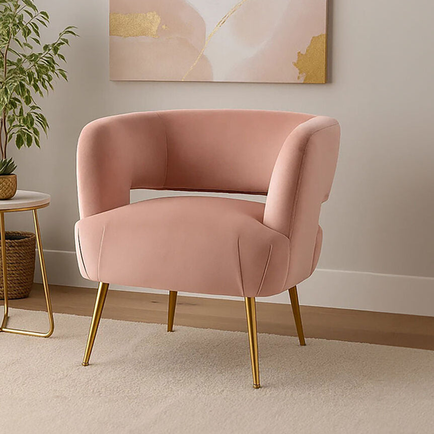 Orsina Larissa Pink Velvet Curved Accent Chair | Modern Bedroom Seating