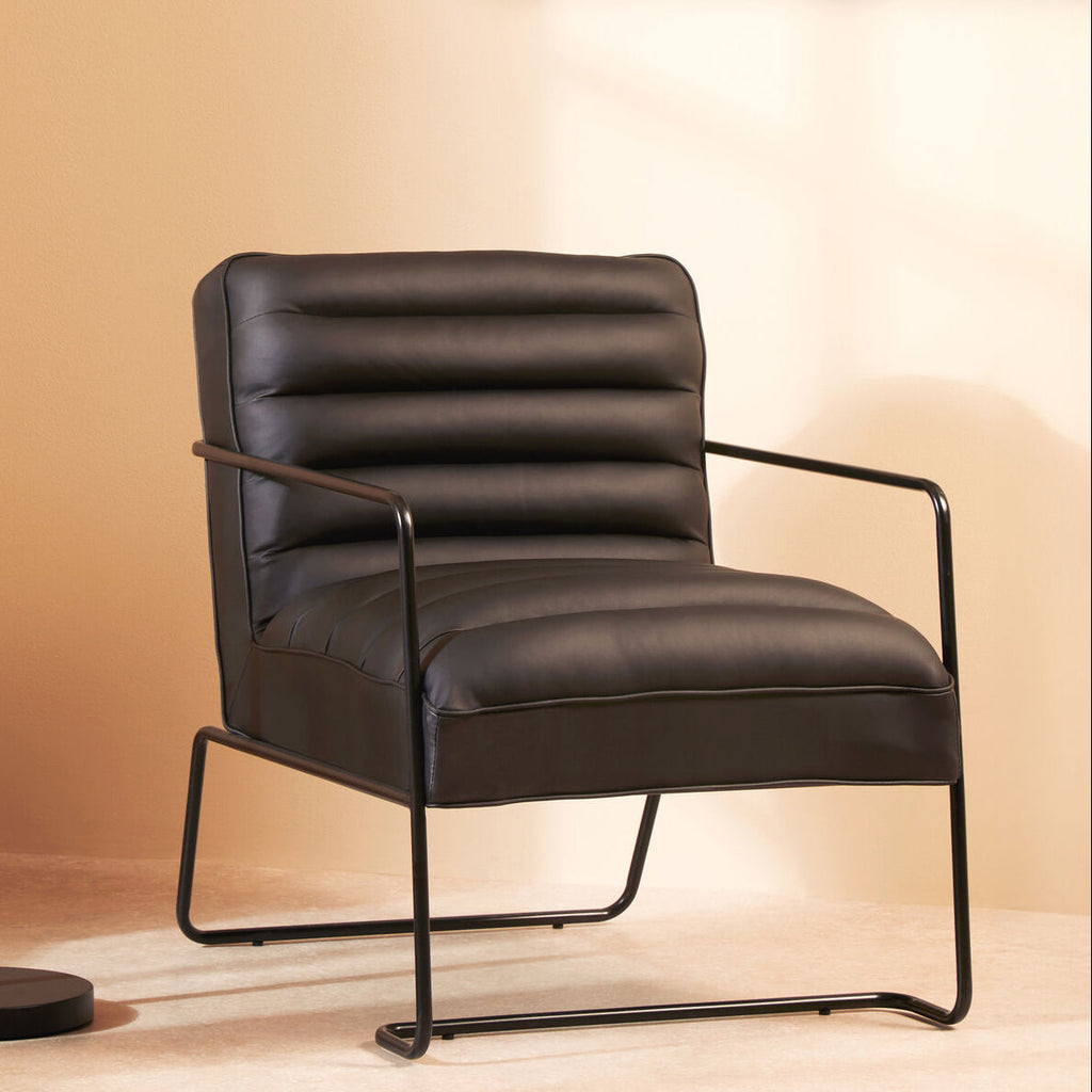 Orsina New Foundry Accent Chair | Black Leather Effect Industrial Seat