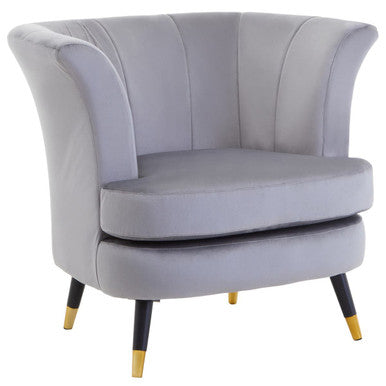 Orsina Loretta Grey Velvet Accent Chair – Scalloped Back Armchair