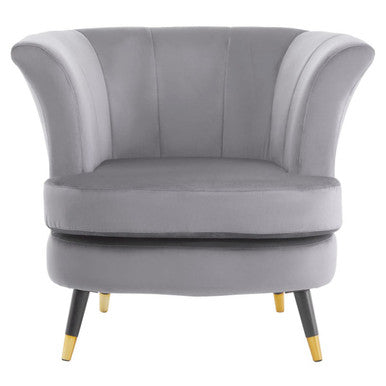 Orsina Loretta Grey Velvet Accent Chair – Scalloped Back Armchair