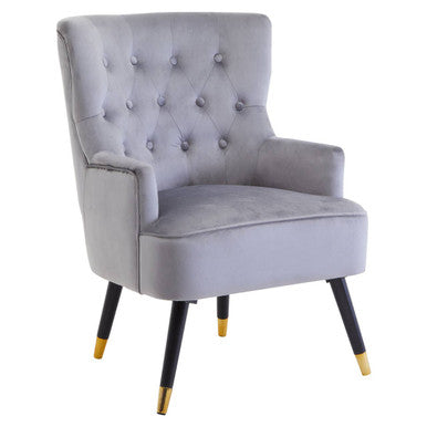 Orsina Loretta Grey Velvet Tufted Accent Chair with Gold Tipped Legs