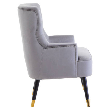 Orsina Loretta Grey Velvet Tufted Accent Chair with Gold Tipped Legs