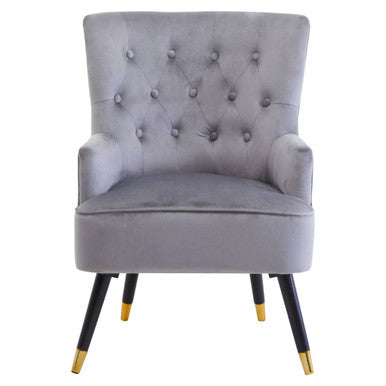 Orsina Loretta Grey Velvet Tufted Accent Chair with Gold Tipped Legs