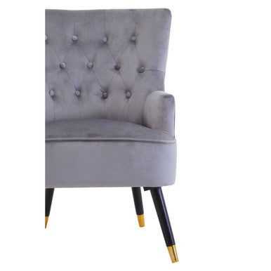 Orsina Loretta Grey Velvet Tufted Accent Chair with Gold Tipped Legs