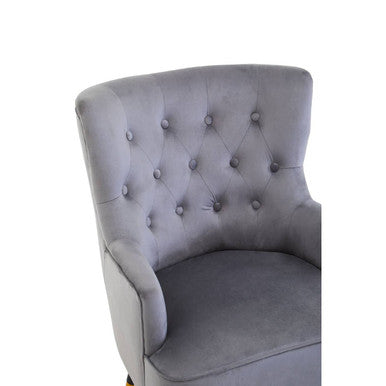 Orsina Loretta Grey Velvet Tufted Accent Chair with Gold Tipped Legs