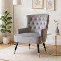 Orsina Loretta Grey Velvet Tufted Accent Chair with Gold Tipped Legs