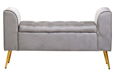 Orsina Loretta Grey Velvet Ottoman Storage Bench | Tufted Seating