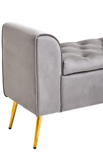 Orsina Loretta Grey Velvet Ottoman Storage Bench | Tufted Seating