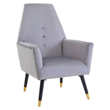 Orsina Loretta Grey Velvet Accent Chair | Button Detail & Gold Tips