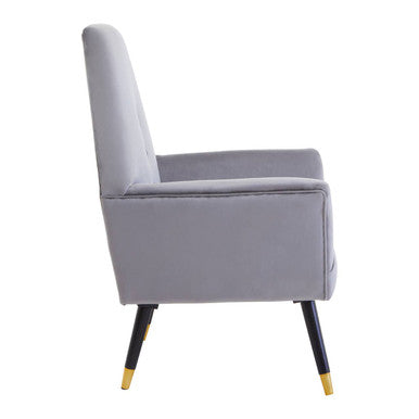 Orsina Loretta Grey Velvet Accent Chair | Button Detail & Gold Tips