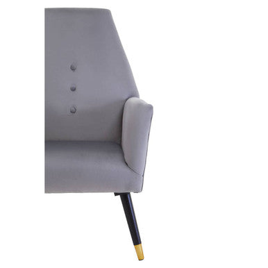 Orsina Loretta Grey Velvet Accent Chair | Button Detail & Gold Tips
