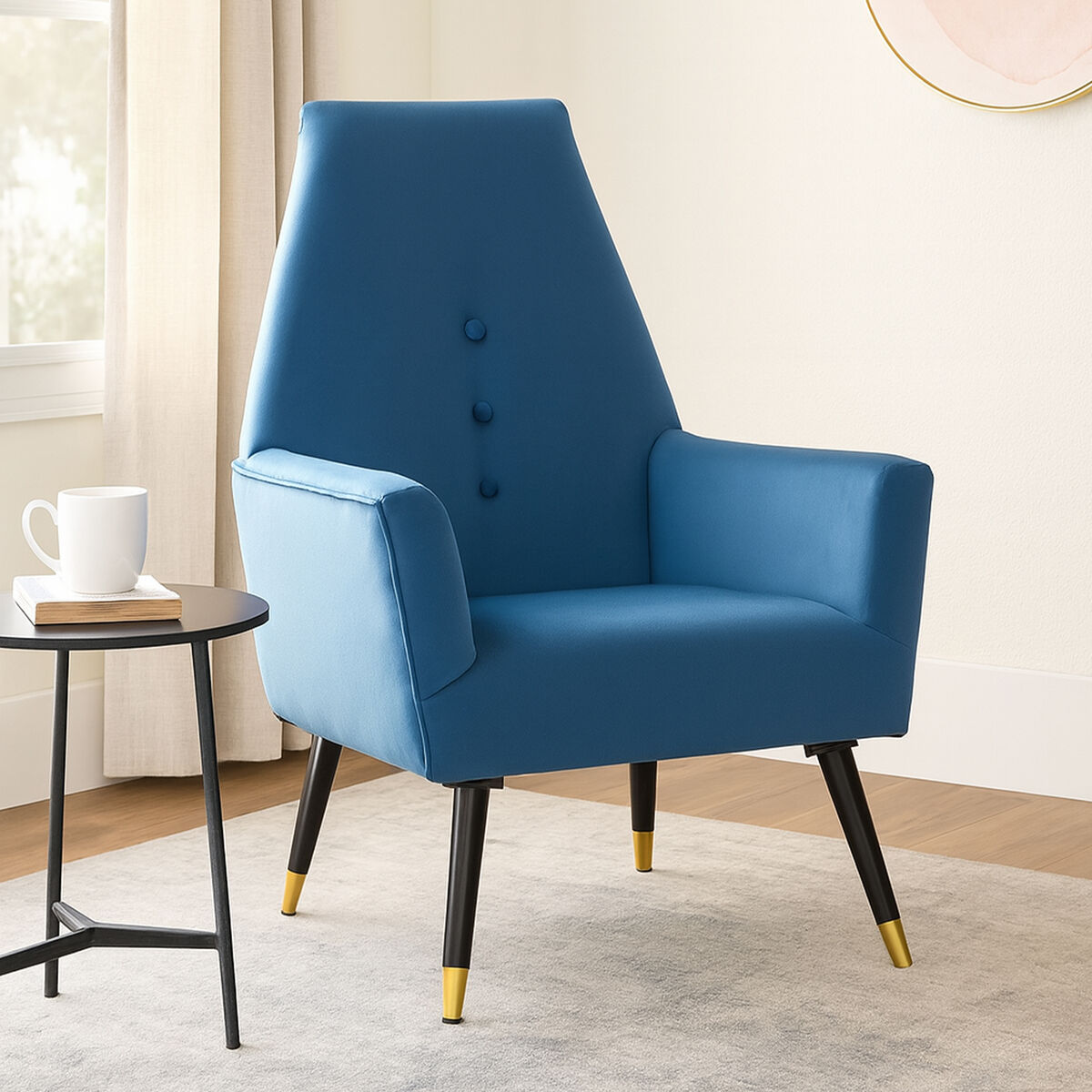 Orsina Loretta Midnight Blue Velvet Accent Chair with Button Detail