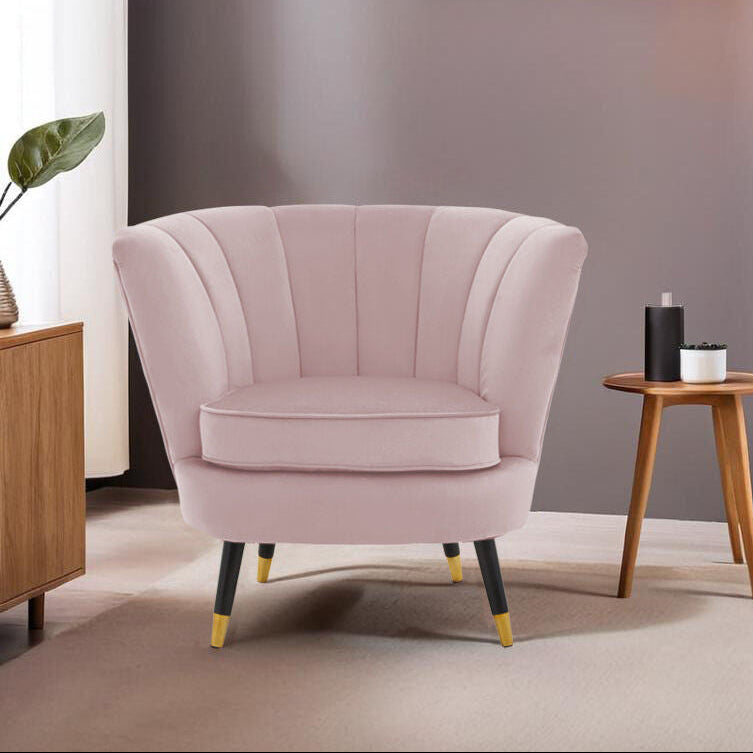 Orsina Loretta Dusky Pink Velvet Shell Accent Chair with Gold Tips