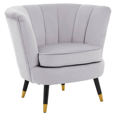 Orsina Loretta Grey Velvet Shell Accent Chair | Gold-Tipped Legs