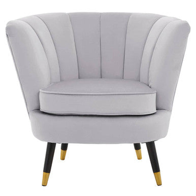 Orsina Loretta Grey Velvet Shell Accent Chair | Gold-Tipped Legs