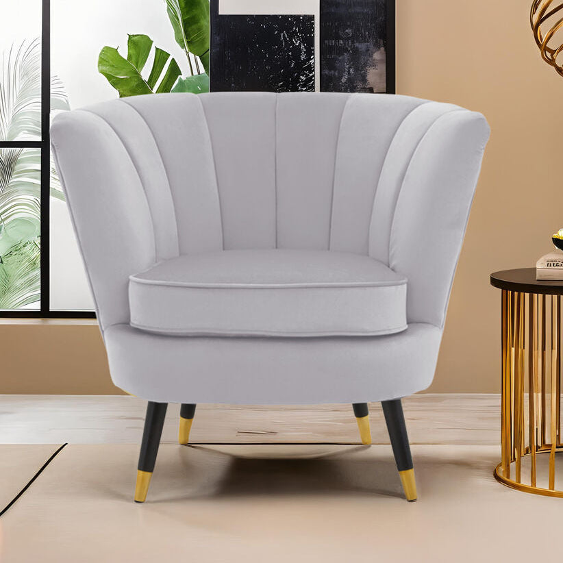 Orsina Loretta Grey Velvet Shell Accent Chair | Gold-Tipped Legs