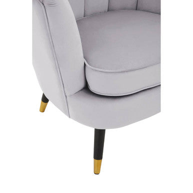 Orsina Loretta Grey Velvet Shell Accent Chair | Gold-Tipped Legs