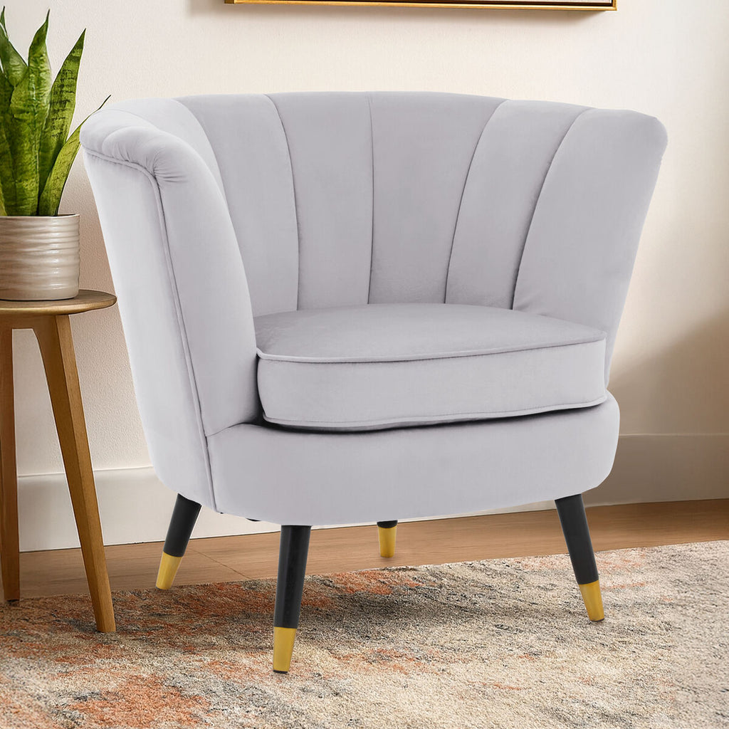 Orsina Loretta Grey Velvet Shell Accent Chair | Gold-Tipped Legs
