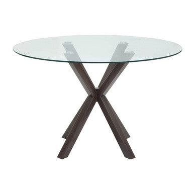 Orsina Salford Round Glass Dining Table | Black Wood Effect Metal Legs