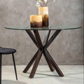 Orsina Salford Round Glass Dining Table | Black Wood Effect Metal Legs