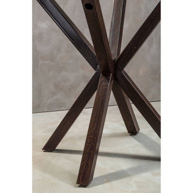 Orsina Salford Round Glass Dining Table | Black Wood Effect Metal Legs