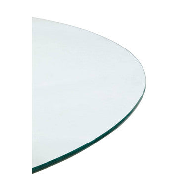Orsina Salford Round Glass Dining Table | Black Wood Effect Metal Legs