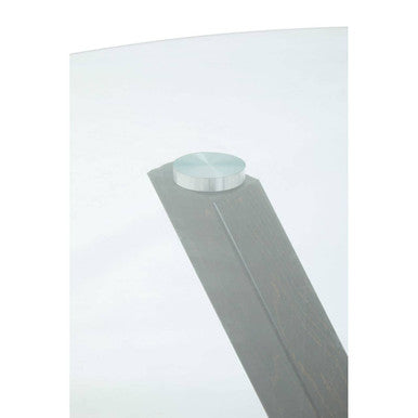 Orsina Salford Round Glass Dining Table | Black Wood Effect Metal Legs