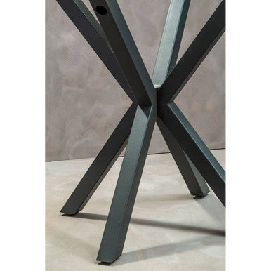 Orsina Salford Round Glass Dining Table | Grey Metal Starburst Base
