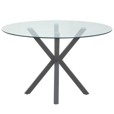 Orsina Salford Round Glass Dining Table | Grey Metal Starburst Base