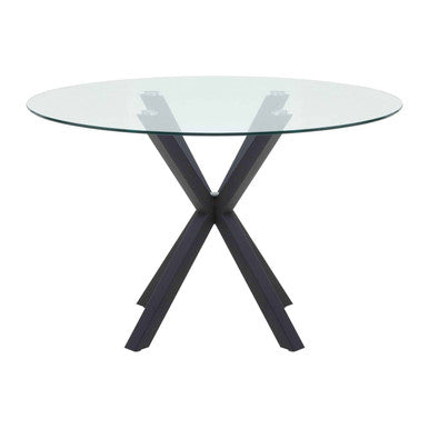 Orsina Salford Round Glass Dining Table | Black Metal Starburst Base
