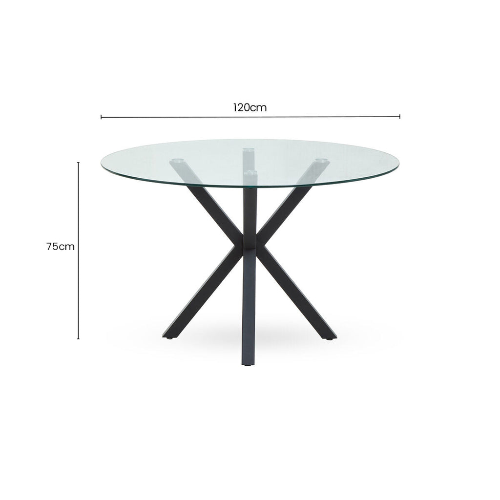 Orsina Salford Round Glass Dining Table | Black Metal Starburst Base