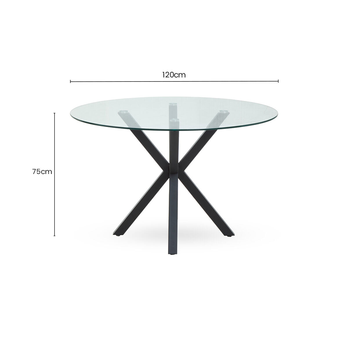 Orsina Salford Round Glass Dining Table | Black Metal Starburst Base