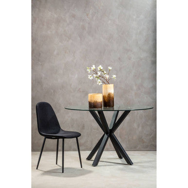 Orsina Salford Round Glass Dining Table | Black Metal Starburst Base