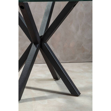 Orsina Salford Round Glass Dining Table | Black Metal Starburst Base