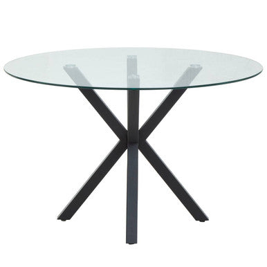 Orsina Salford Round Glass Dining Table | Black Metal Starburst Base