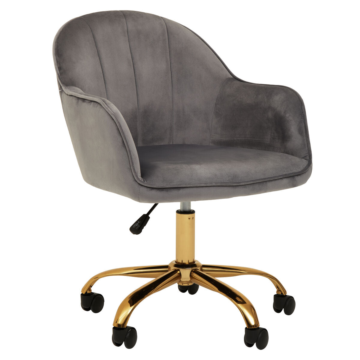 Orsina Brent Grey Velvet Home Office Chair with Gold Base Swivel