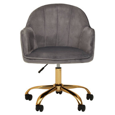 Orsina Brent Grey Velvet Home Office Chair with Gold Base Swivel