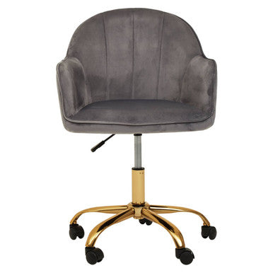 Orsina Brent Grey Velvet Home Office Chair with Gold Base Swivel