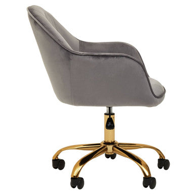 Orsina Brent Grey Velvet Home Office Chair with Gold Base Swivel